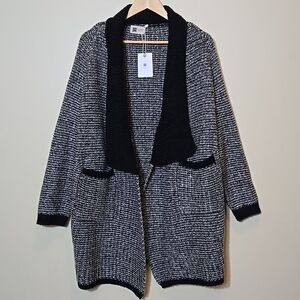 LOOK by M New York Long Length Wool Blend Sweater Cardigan Open Front One Size